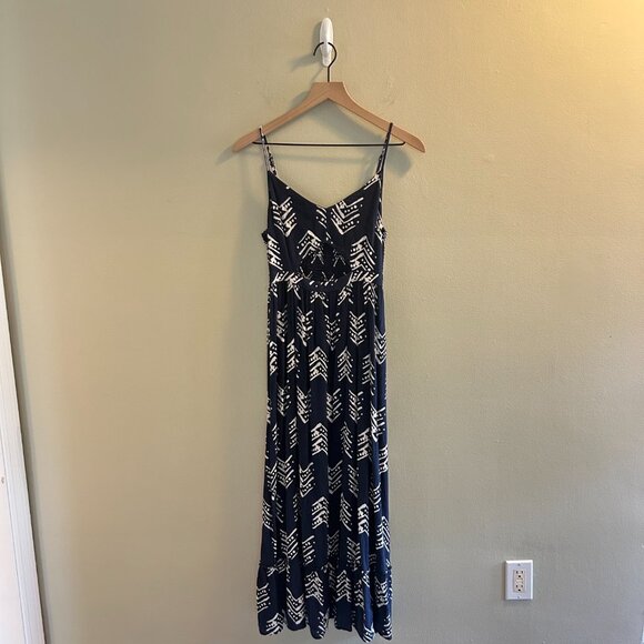 Aerie Tribal Print Maxi Dress Size Medium Navy Blue Sleeveless Cut Out Beach - Picture 2 of 8